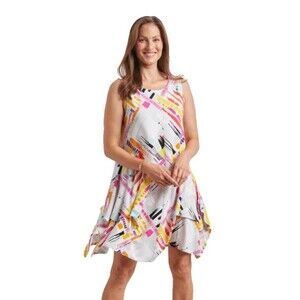 Habitat Clothing Sleeves Asymmetrical Dress Abstract Print Size Small Lagenlook